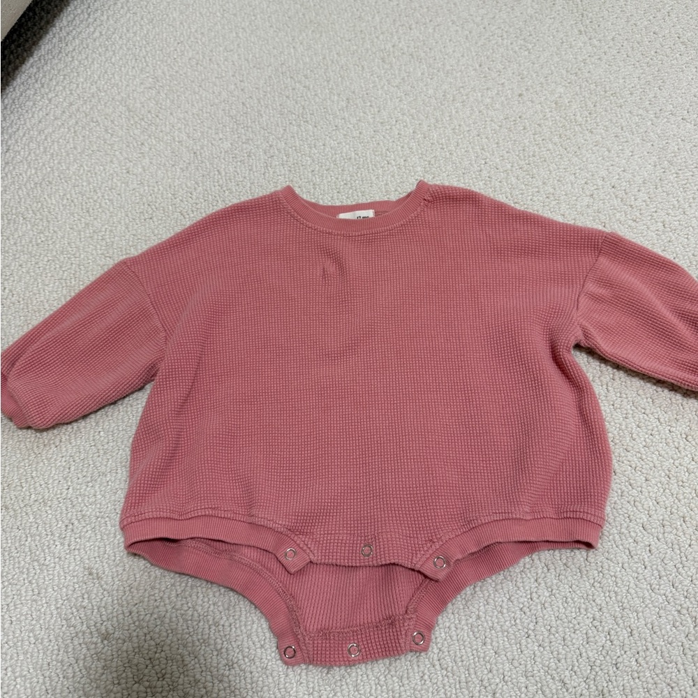 Junie Grey 12M Waffle Knit Baby Romper Top in Dusty Rose